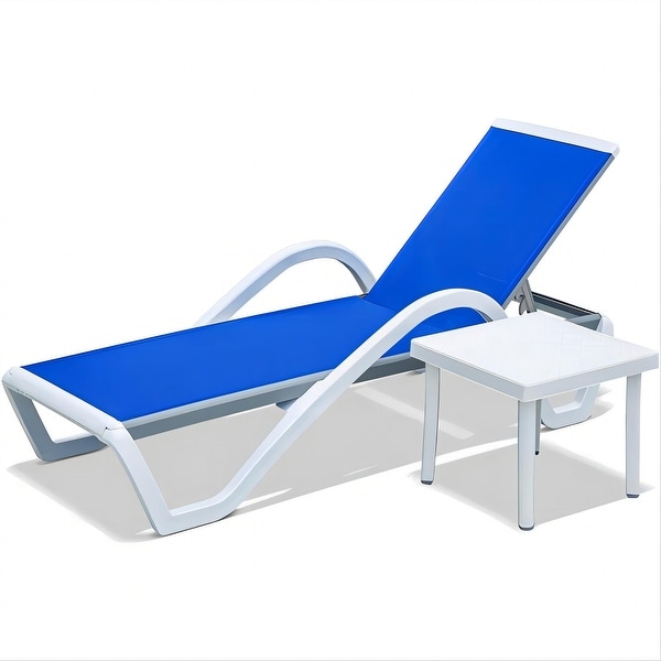 Patio Chaise Lounge Adjustable Aluminum Pool Lounge Chairs with Arm All Weather Pool Chairs,1 Lounge Chair+1 Plastic Table