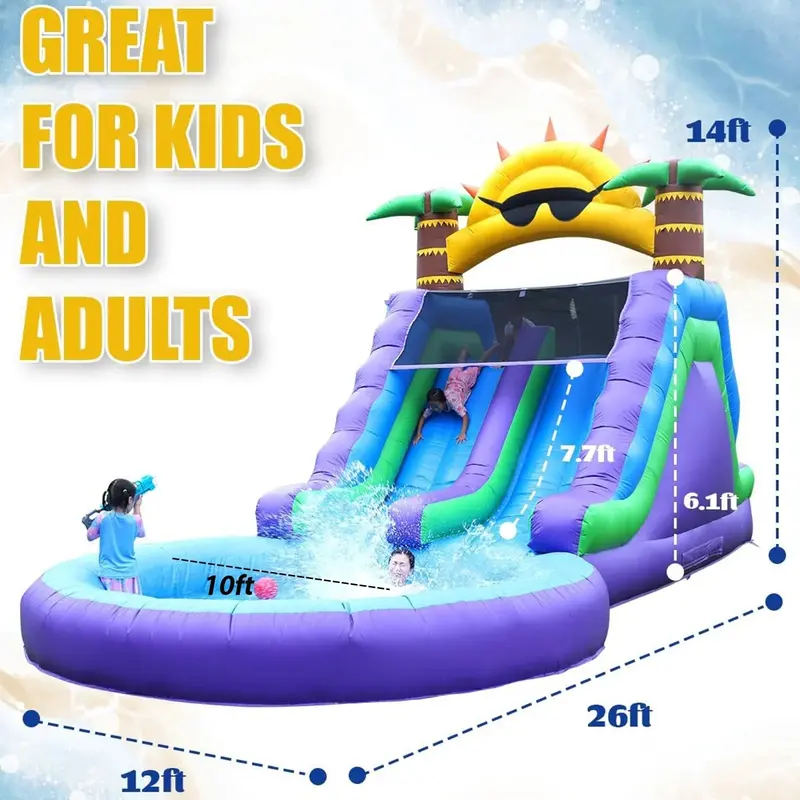 Relunch 26-Foot Inflatable Dual-Lane Water Slide with Blower & Splash Pool – Backyard Outdoor Fun for Kids and Adults