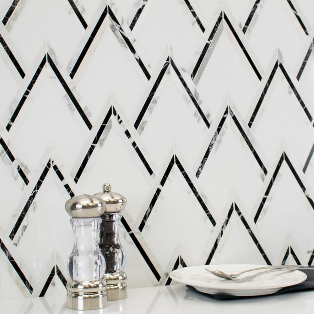 Ogee 4x22 x 5.5x22 Chevron Mosaic Tile Ivy Hill Tile Black/White