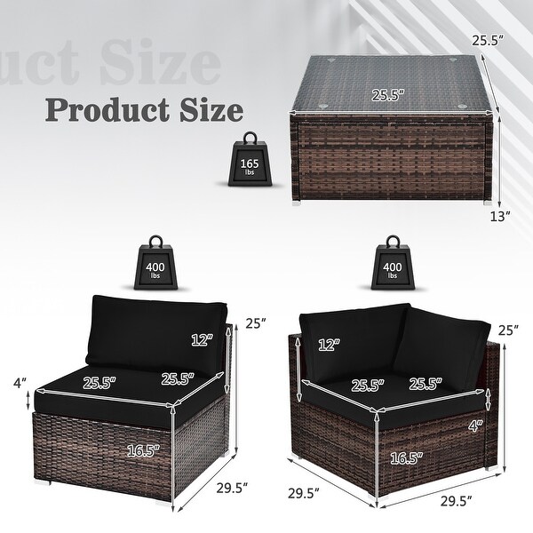 Costway 6PCS Patio Rattan Furniture Set Cushioned Sofa Coffee Table