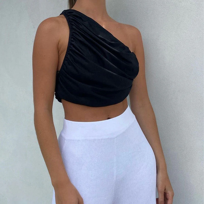 Asymmetrical Ruched Cropped TankClistos