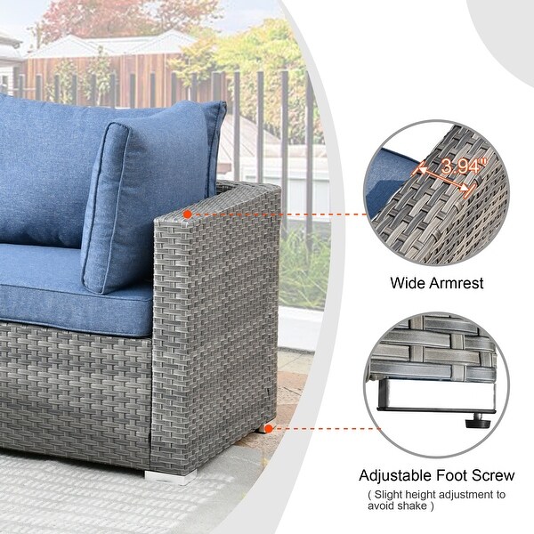 HOOOWOOO 8piece Patio Furniture Set Wicker Sectional Sofa with Fire Pit Table