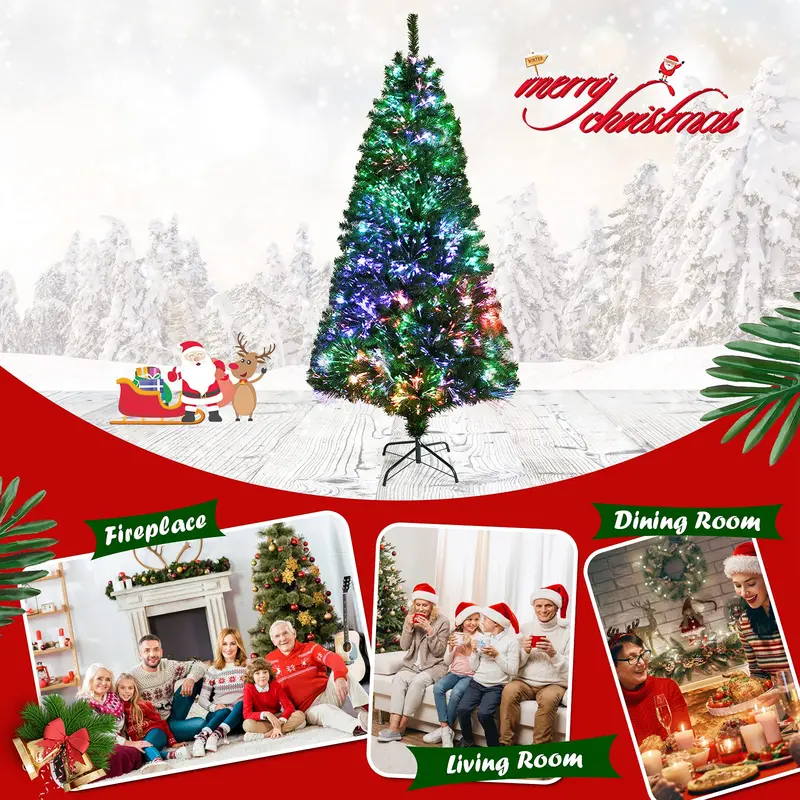 Pre-Lit Fiber Optic Artificial Christmas Tree – Premium Spruce Style with Sturdy Metal Stand