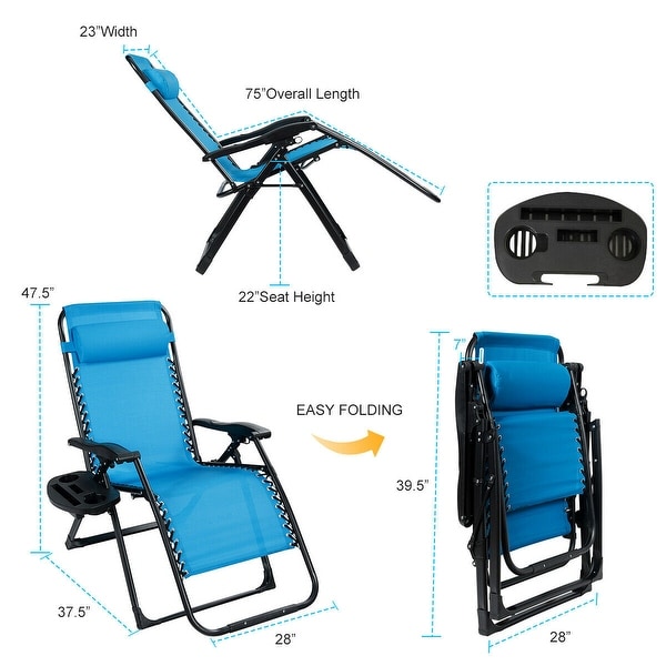 Gymax Folding Zero Gravity Lounge Chair Recliner w/ Cup Holder Tray
