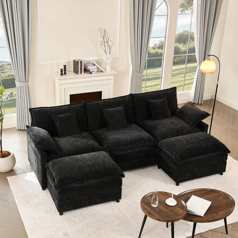 U-Shaped Cloud Sectional Sofa – 108-Inch Comfortable Modular Lounge with Removable Footstool