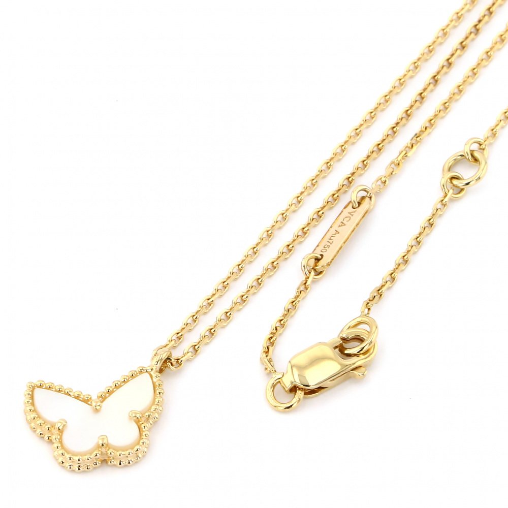 Van Cleef & Arpels Sweet Alhambra Papillon Necklace 18K Yellow Gold Diamond
