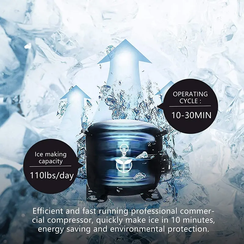 YUTGMasst Commercial Ice Maker — 110 lbs/24H Stainless Steel Freestanding Air-Cooled Ice Machine