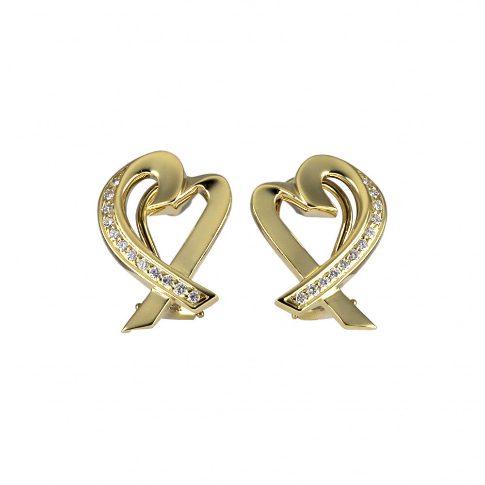 Tiffany & Co. Paloma Picasso Loving Heart Earrings 18K Yellow Gold Diamond
