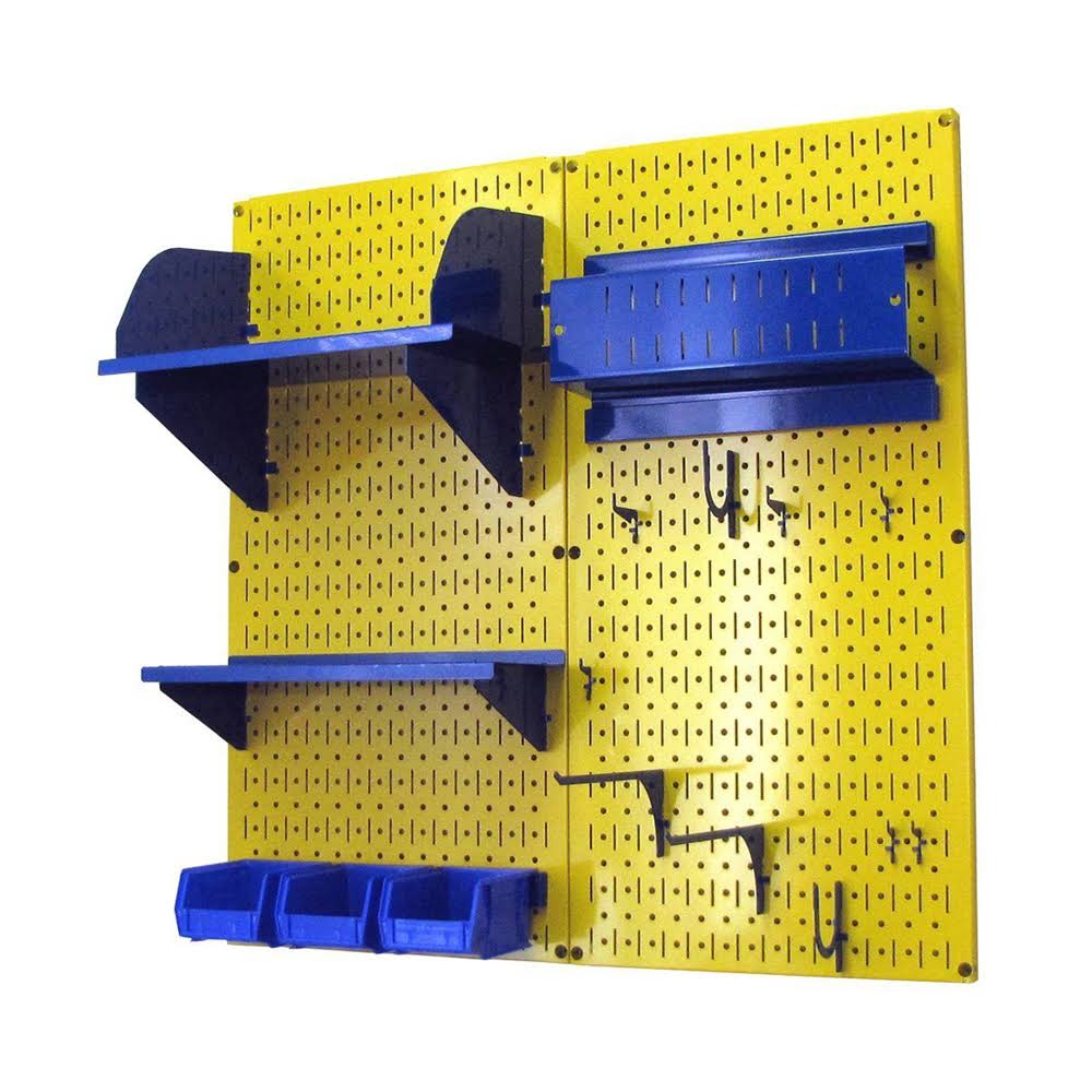 Wall Control 4ft Metal Pegboard Standard Tool Storage Kit - Yellow Toolboard u0026 Blue Accessories