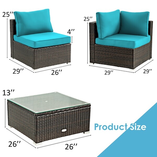 Costway 5PCS Patio Rattan Furniture Set Cushioned Sofa and Chair Coffee