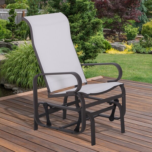 Outsunny Single Glider Patio Swing Rocking Chair with Breathable Mesh,Smooth Arms for Backyard,Garden,Lawn