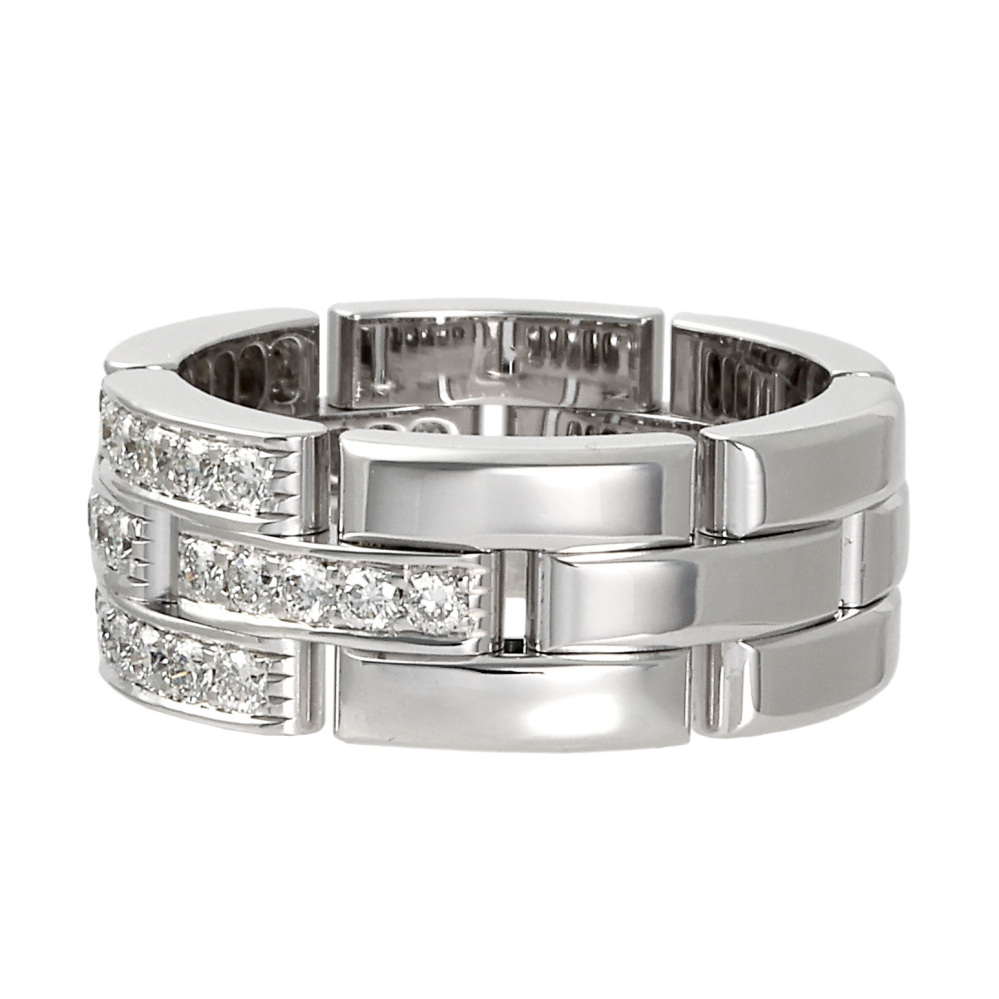Cartier Mayon Pantale Triple Half Pave Diamond Ring 18K White Gold B4127200