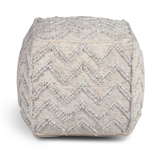 Kenzari Square Zigzag Handwoven Pouf Ivory Steve Silver Co