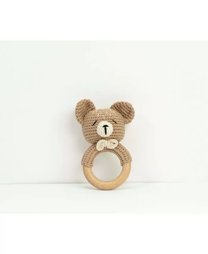 embe Baby Boys Animal Wooden Rattle Bear by