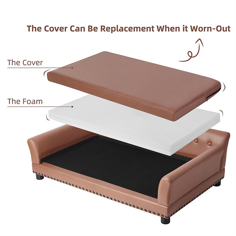Bingopaw Luxury Leather Pet Sofa Dog Cat Chaise Lounge With Waterproof Removable Cushion