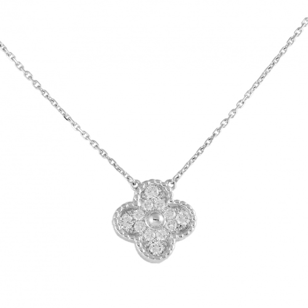 Van Cleef & Arpels Vintage Alhambra Pave Diamond Necklace 18K White Gold