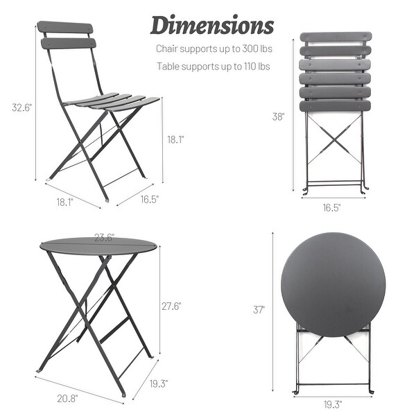 3 Pieces Patio Bistro Balcony Metail Chair Table