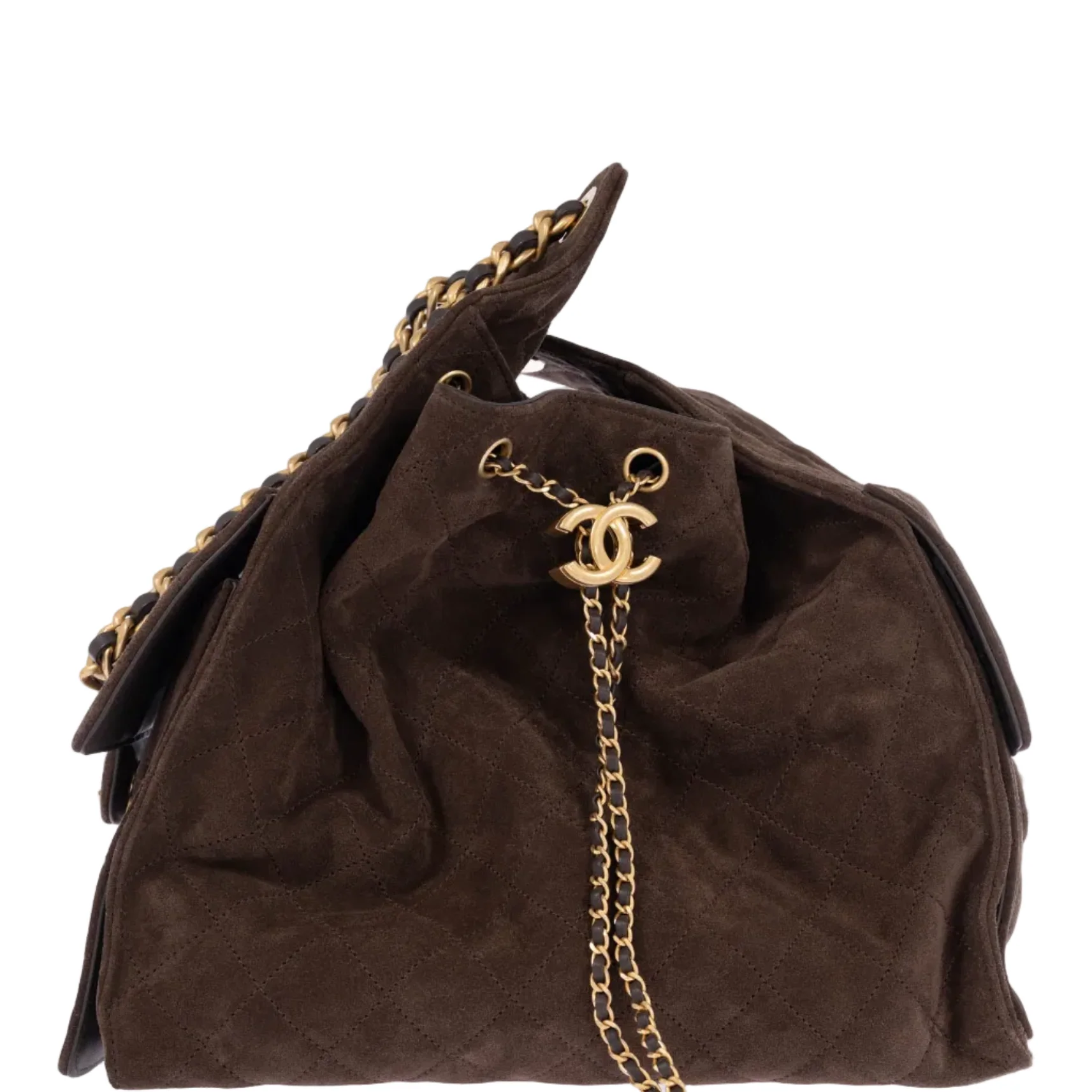 Chanel 25 Medium Handbag Dark Brown Quilted Suede Gold Hardware