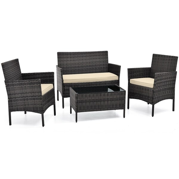 Costway 4 PCS Patio Furniture Set with Washable Cushions and Tempered