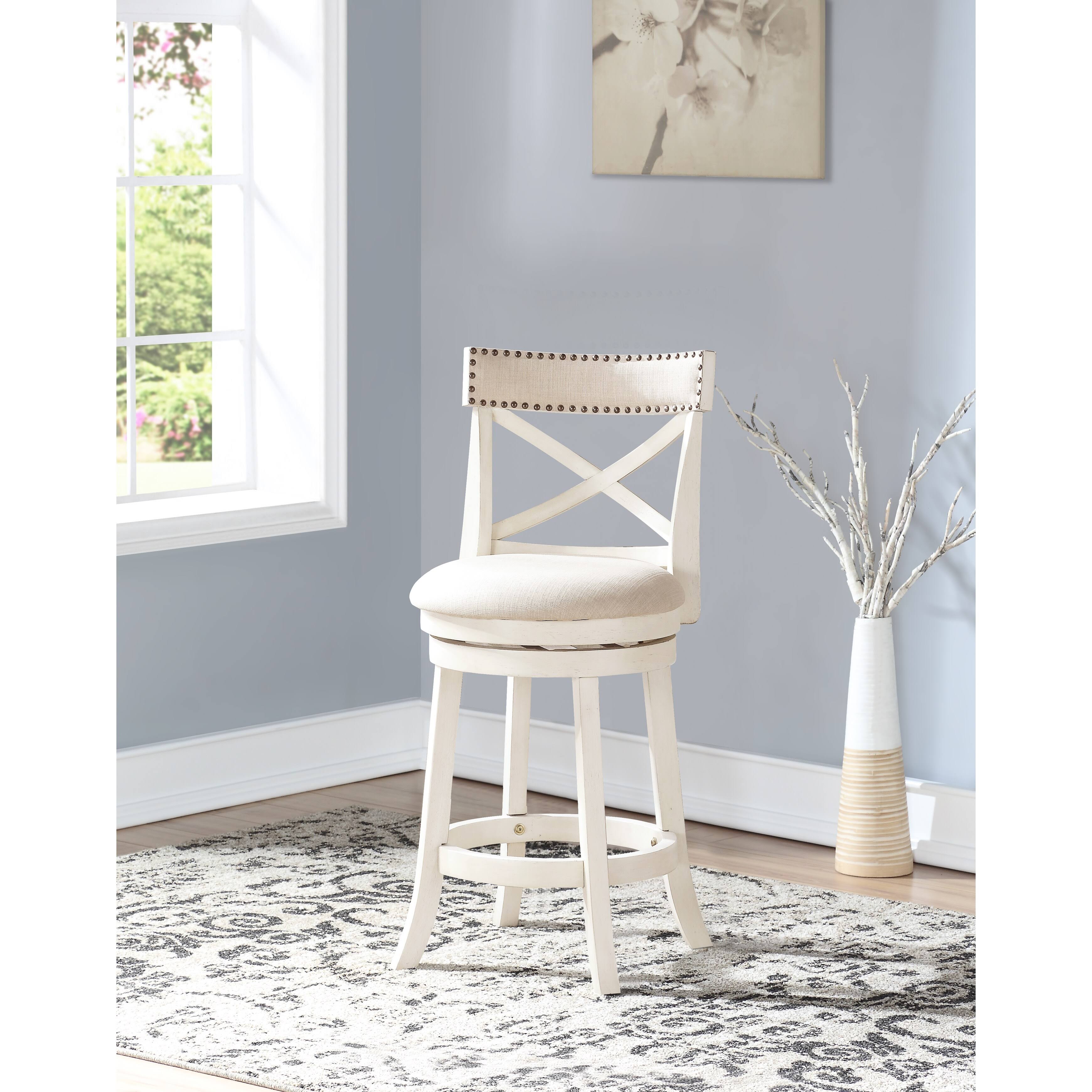 New Classic Home Furnishings York Antique White 24-Inch Counter Stool with Fabric Seat