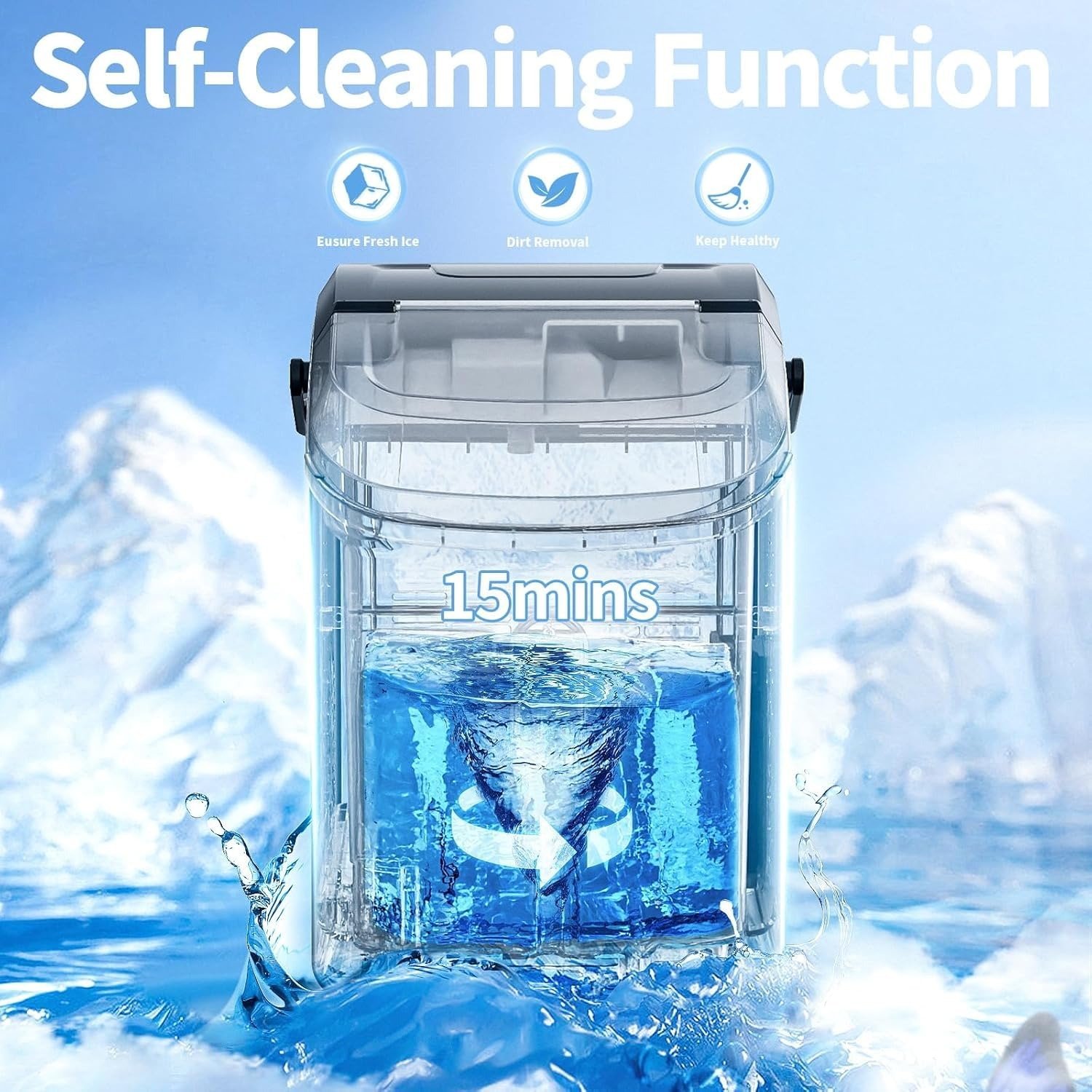 Nugget Ice Maker Countertop, 34 lbs/Day Pellet Ice Machine with Self-Cleaning, Fast Ice Ready in 10 Minutes, Portable Ice Maker with Handle for Home, Office, RV, Camping(Black)