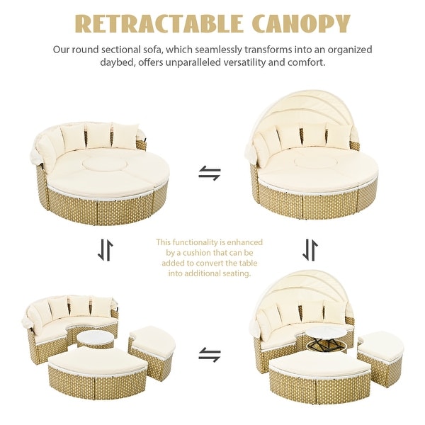 Patio Furniture Sectional Sofa Set Daybed with Retractable Canopy
