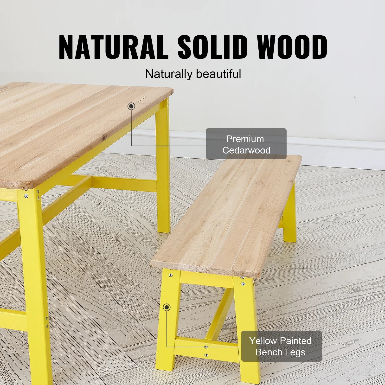 SKYSHALO Kids Table and Bench Set Toddler Table and Chair Set of 3 for Arts Crafts