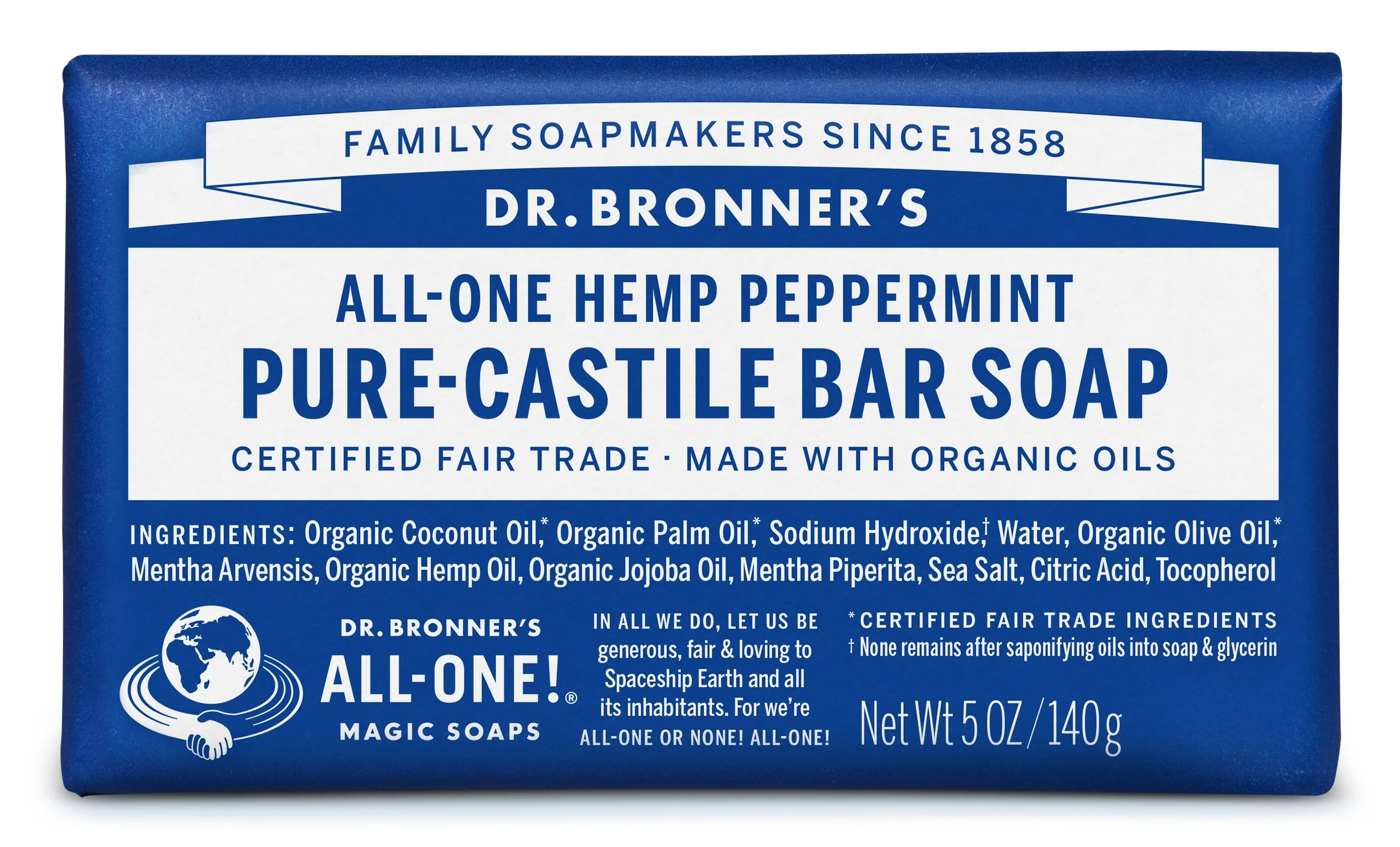 Dr. Bronner's Magic Soap - Castile Bar - Peppermint - 5 oz - Versatile - Adults, Teens, Children 3 and Above