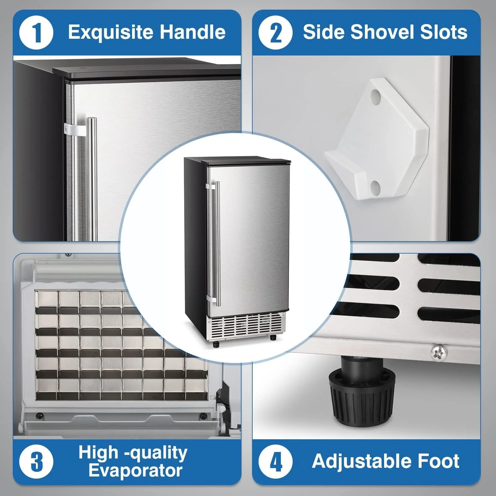 Kismile Commercial Built-in Ice Maker Machine,80Lbs/Day,Under Counter Ice Cube Maker with 24H Timer,Reversible Door,Built-in Freestanding Ice Maker for Home & Office(Silver)