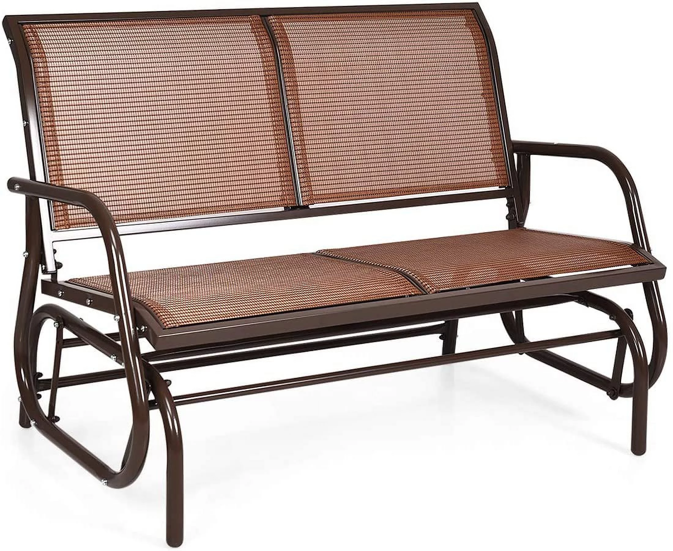 Swing Glider Chair 48 Inch with Spacious Space, 2 People Swing Lounge Glider Chair Cozy Patio Bench Outdoor & Indoor for Patio, Backyard, Poolside, Lawn Steel Rocking Garden Loveseat (Brown)
