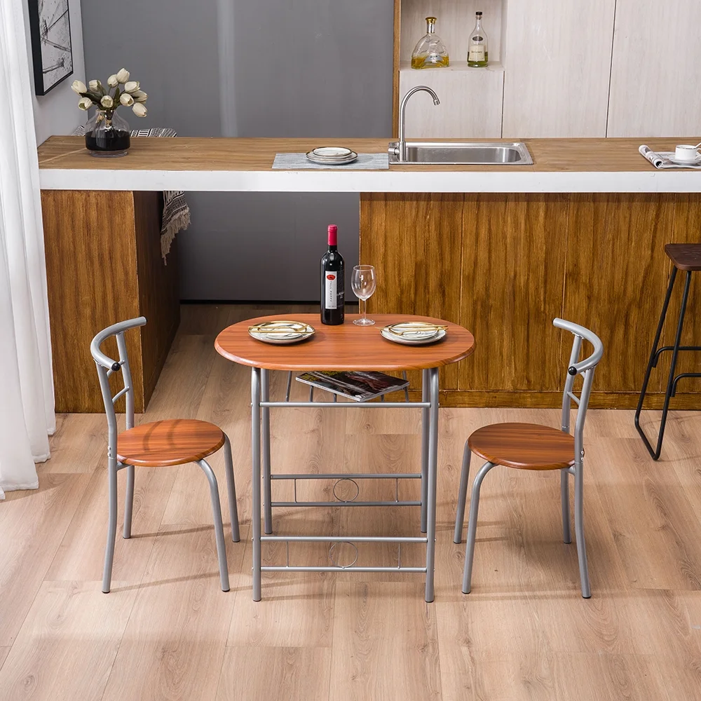 3PCS Dining Table Set 2 Chairs Wood Metal Kitchen Breakfast Living Room Furniture