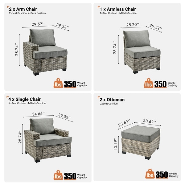 OVIOS 9 Pieces T shaped Seat Wide Armrest Set With Ottoman