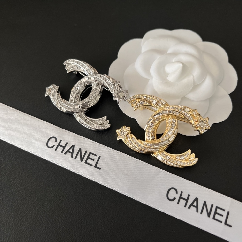 Chanel Cc Brooch Silver With Stones Attached And Two Stars
