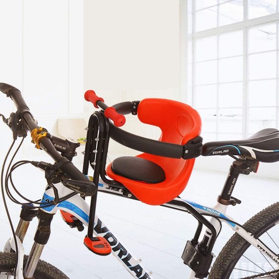 Bicycle Kids Front Baby Seat Bike Carrier 50KG Bearing Child Bike Seat with Handrail and Foot Pedals for Mountain Bikes, Road Bikes and Cruiser Bikes