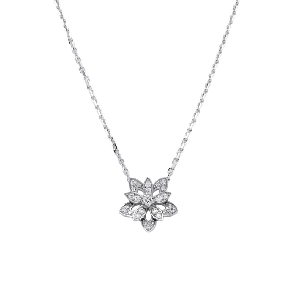 Van Cleef & Arpels Lotus Necklace 18K White Gold Diamond VCARP0ZW00