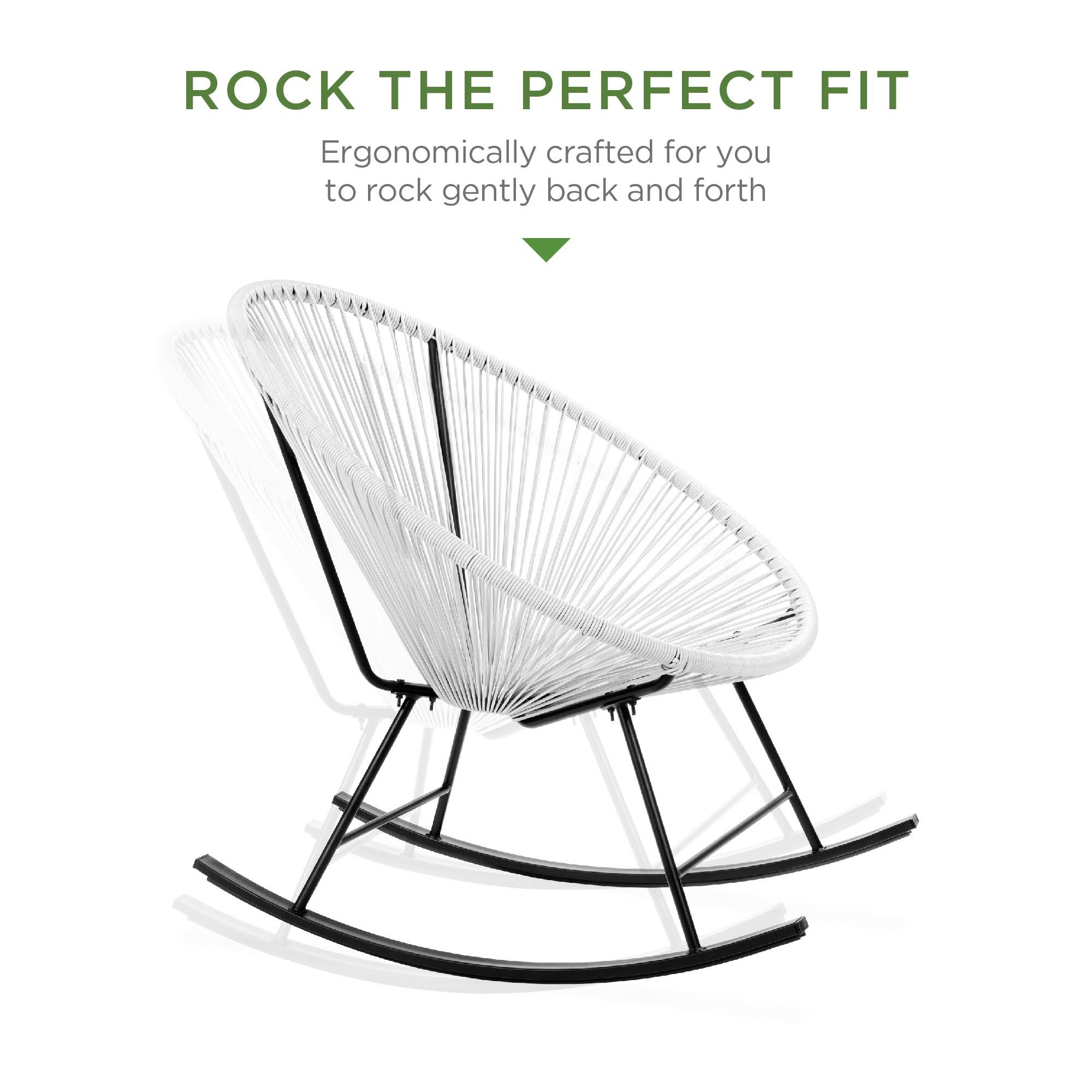 Best Choice Products 3-Piece All-Weather Patio Woven Rope Acapulco Bistro Furniture Set w/ Rocking Chairs, Table - White