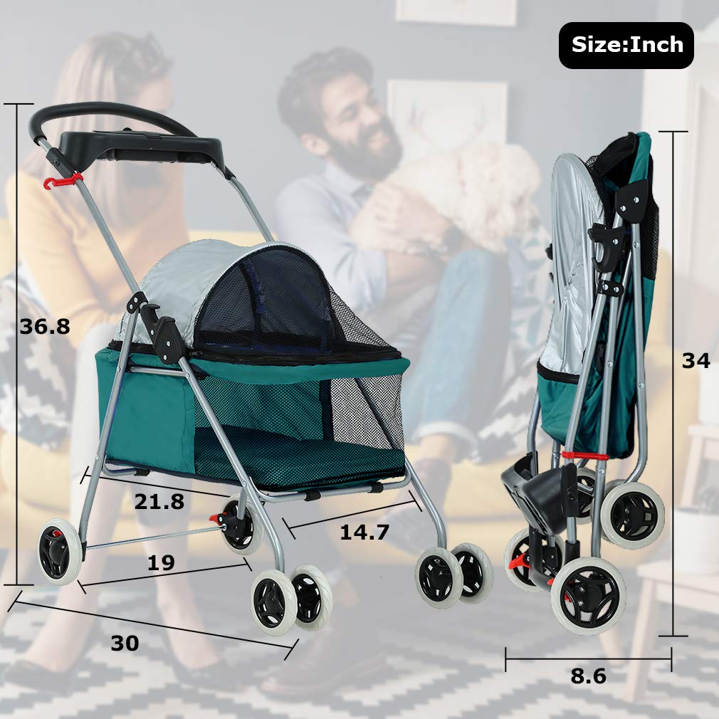 BestPet Pet Stroller Cat Dog Stroller Travel Folding Carrier,Teal