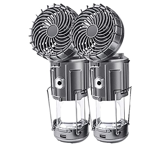 2Pack Solar Camping Lantern with Fan, 3-Way Power Source,Rechargeable Lanterns for Power Outages, Camping Lights for Tent Hurricane Emergency Camping Gear Must Haves