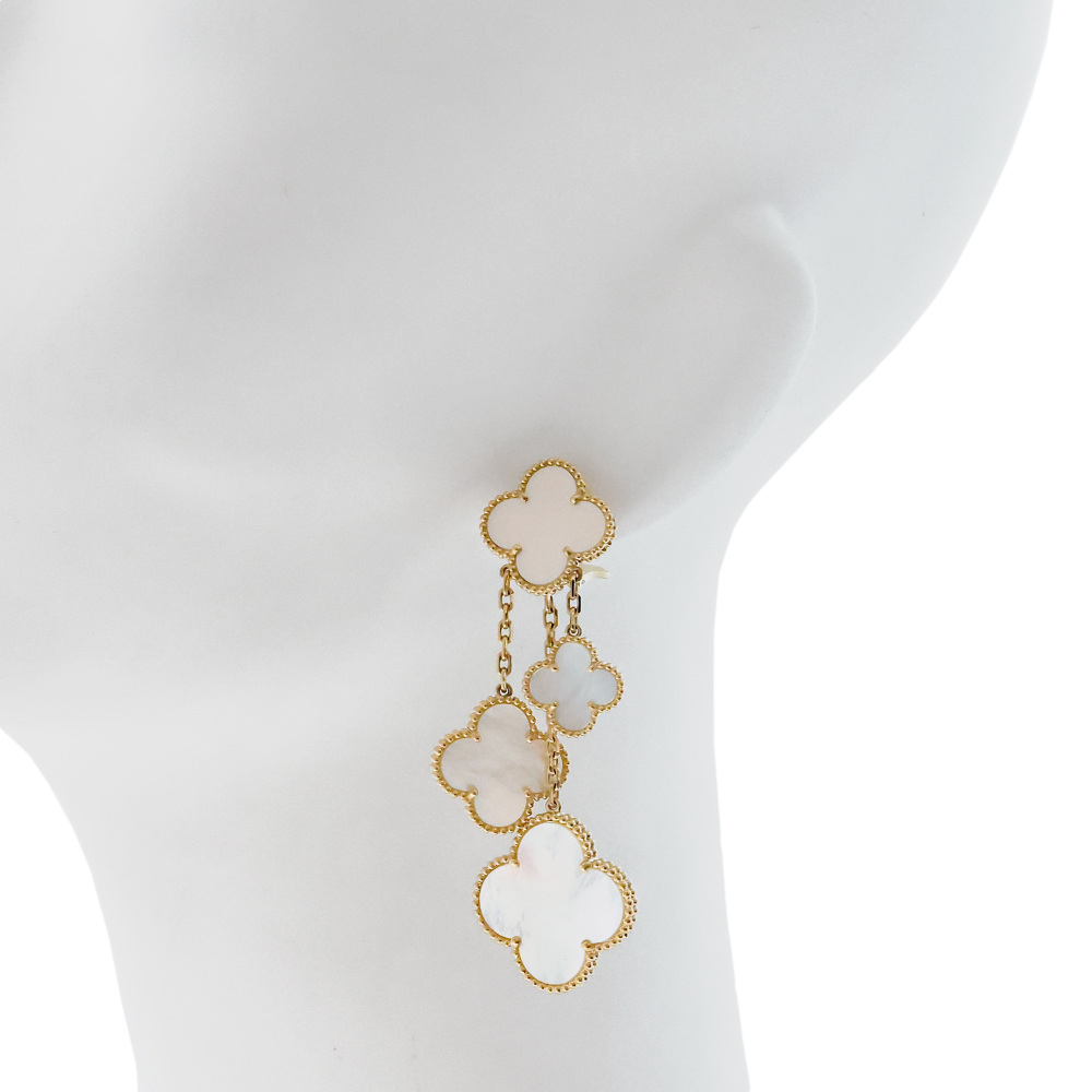 Van Cleef & Arpels Magic Alhambra 4 Motifs Earrings 18K Yellow Gold Mother of Pearl VCARD78900