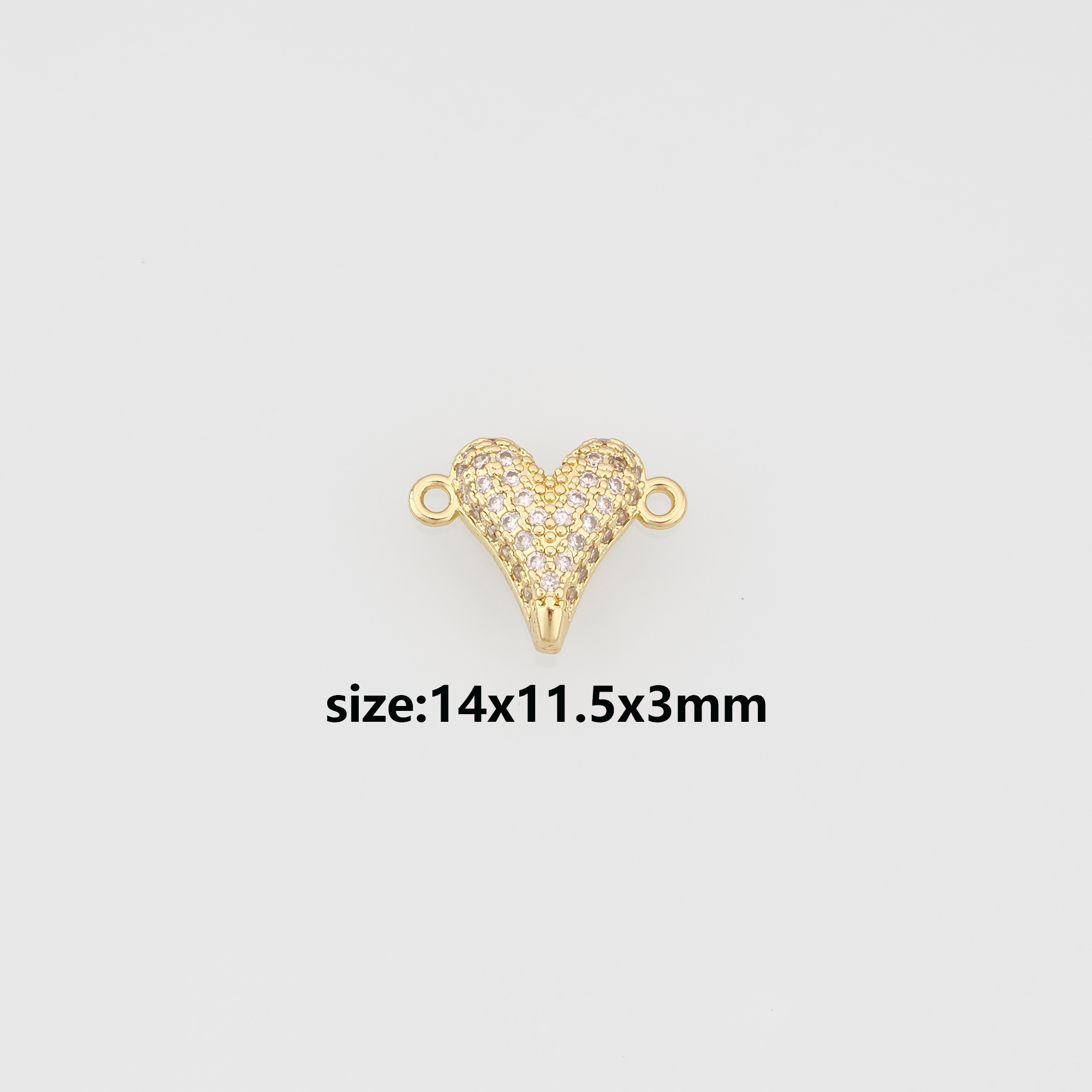 18K Gold Filled Heart Connector,CZ Micro Pave Heart Charm Necklace Bracelet for DIY Jewelry Making Supply
