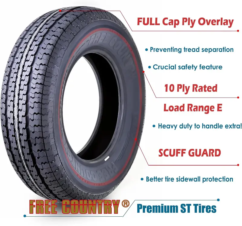 Set of 4 ST205/75R15 Trailer Tires – 10-Ply Load Range E Radials with Scuff Guard & Steel Belting