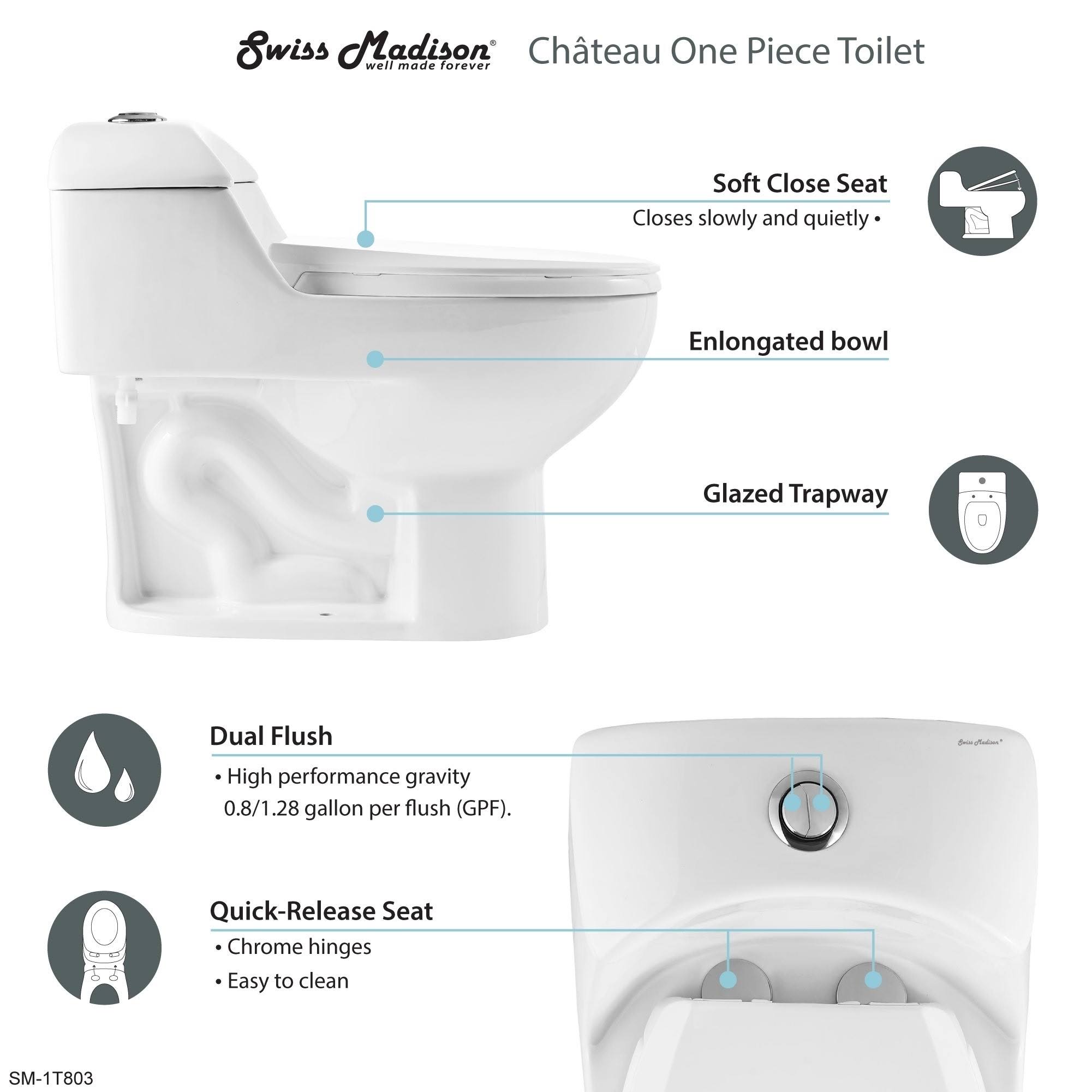 Swiss Madison SM-1T803 Chateau Dual Flush Elongated One-Piece ToilettSeat, White