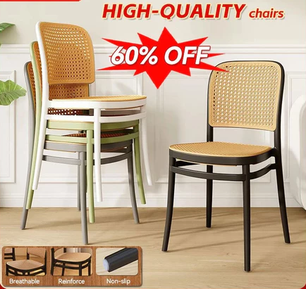 🔥Best Selling🔥Nordic Rattan Chair PP Chair Plastic Chair Backrest Chair Restaurant DiningChair Minimalist Outdoor Kerusi