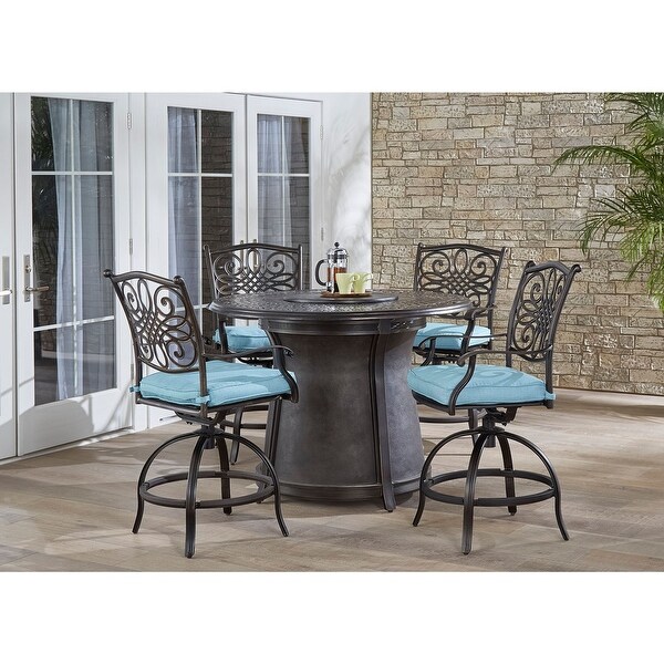 Hanover Traditions 5Piece HighDining Set with 4 Swivel Chairs and a 40,000 BTU Casttop Fire Pit Table