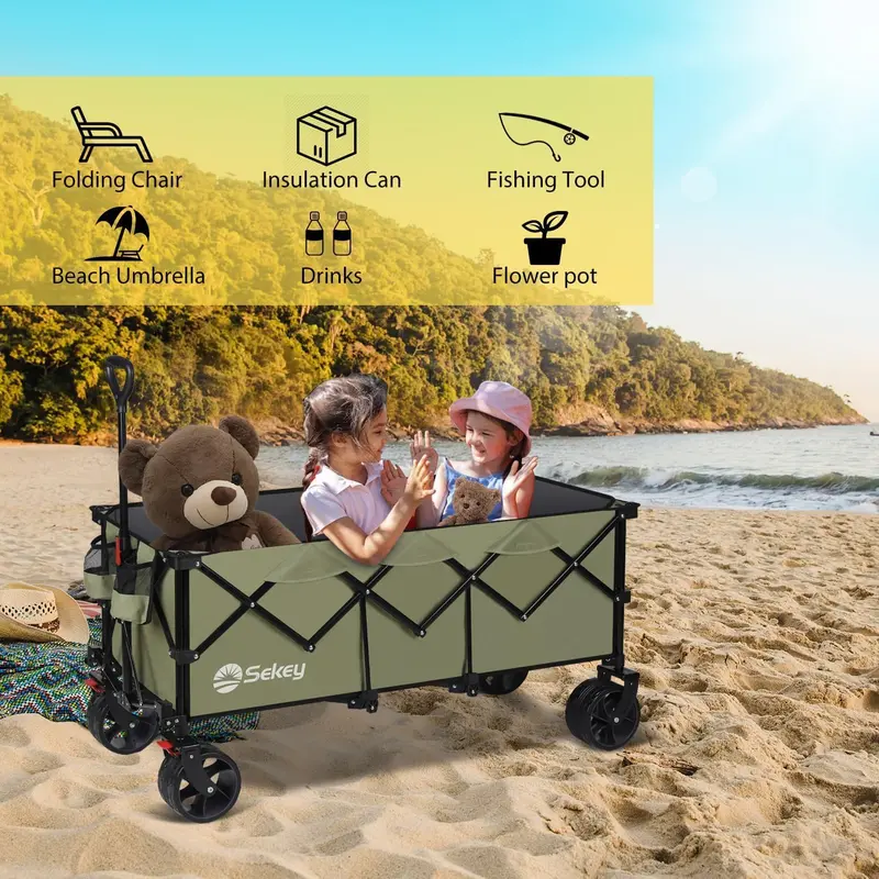 Sekey 48-Inch Extended Folding Cart – 440 lb Load Limit, 300L Garden & Moving Utility Solution