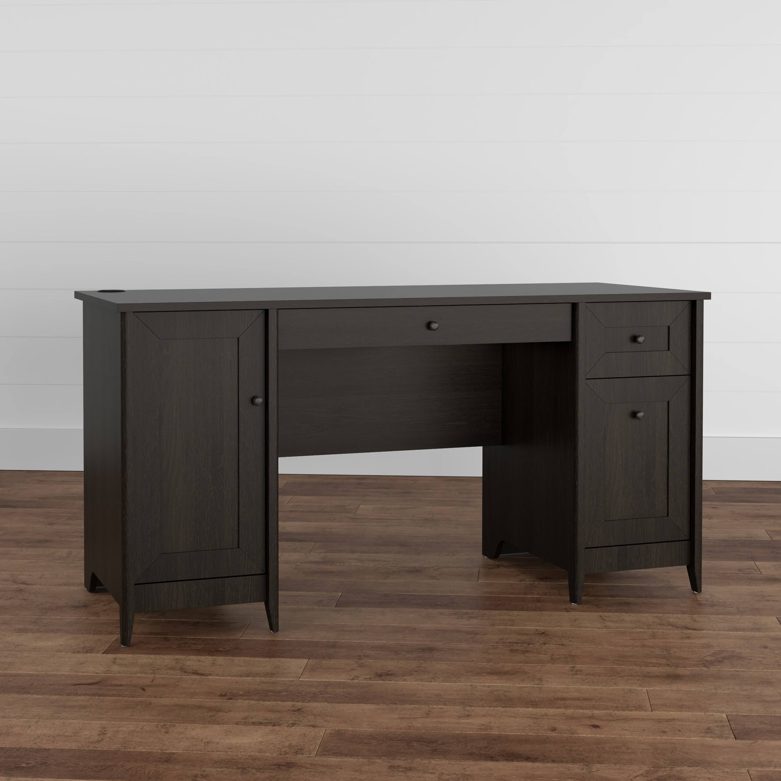 Quarters u0026 Craft High-Tide Collection Home Office 57x22 Computer Desk, with Drawers, in Weathered White (QC57BWH)