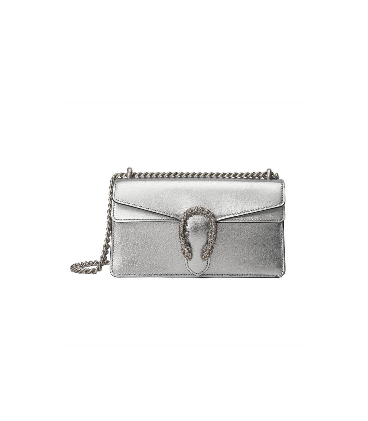 Gucci Dionysus Small Shoulder Bag in Silver Lame Leather