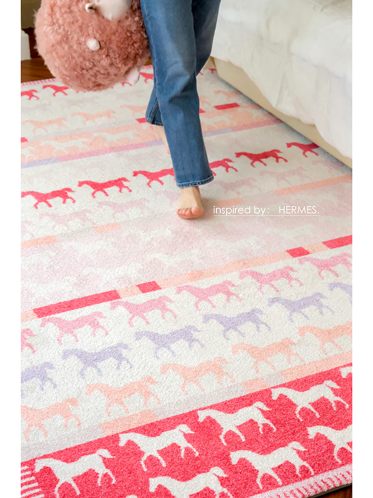 CP070 - Petit H Soft Pink Little Horse Carpet / Scottish Color-Woven Children's Room Game Bedroom Bedside