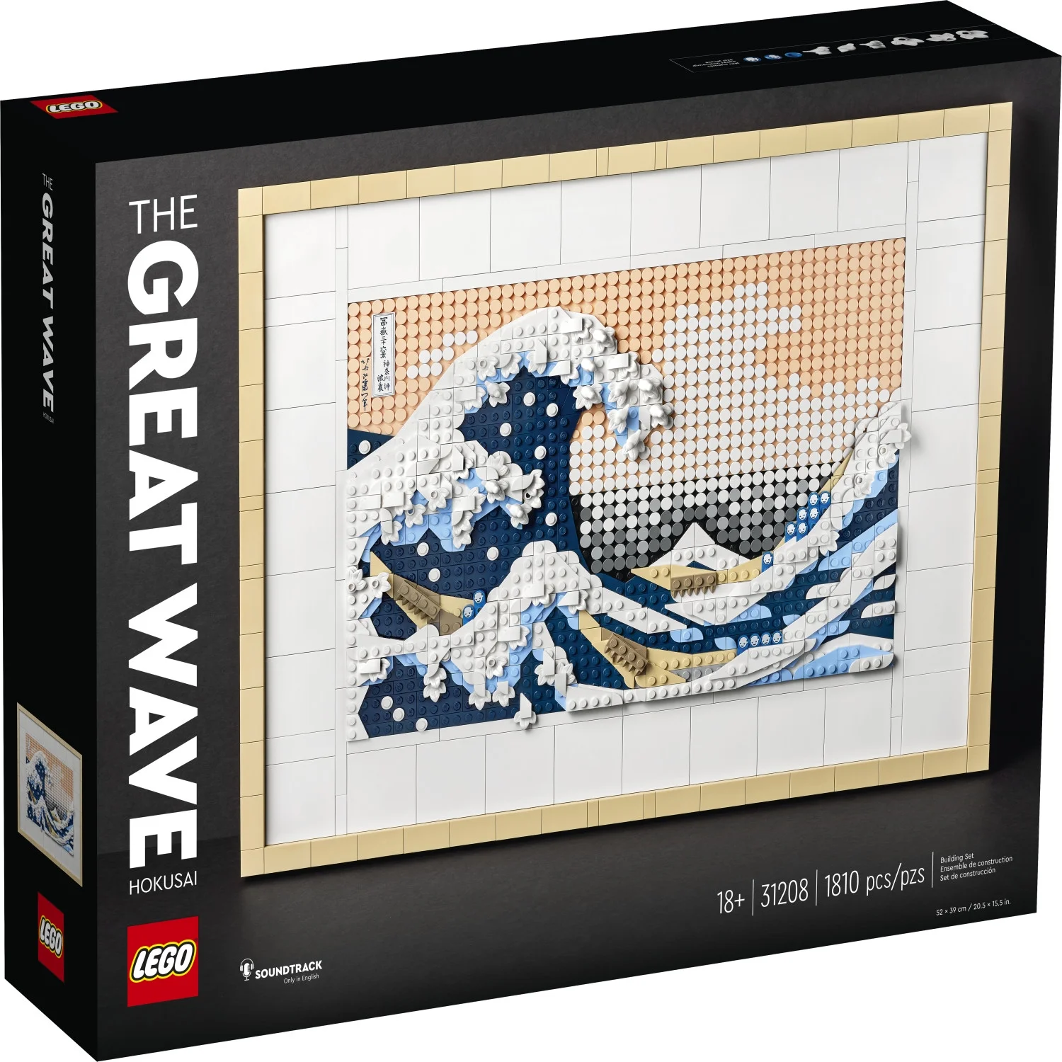 LEGO Art Hokusai – The Great Wave, 3D Japanese Wall Art, Framed Ocean Canvas Picture for Home or Office Décor, Creative Arts & Crafts Kit, 31208