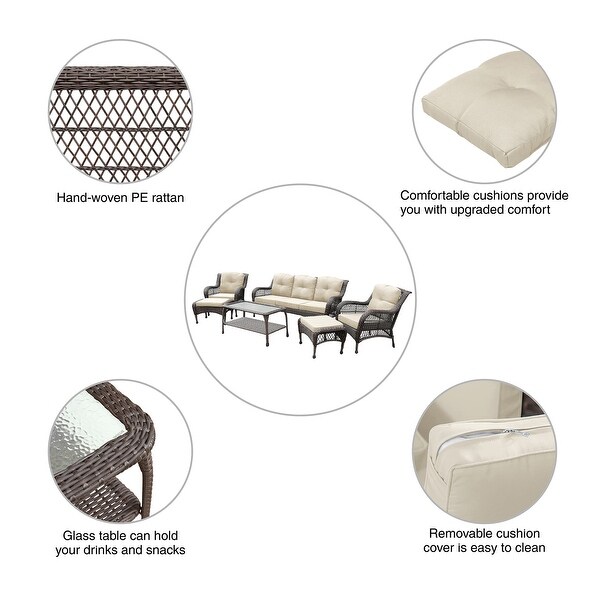6piece Resin Wicker Patio Furniture Conversation Set with High Back